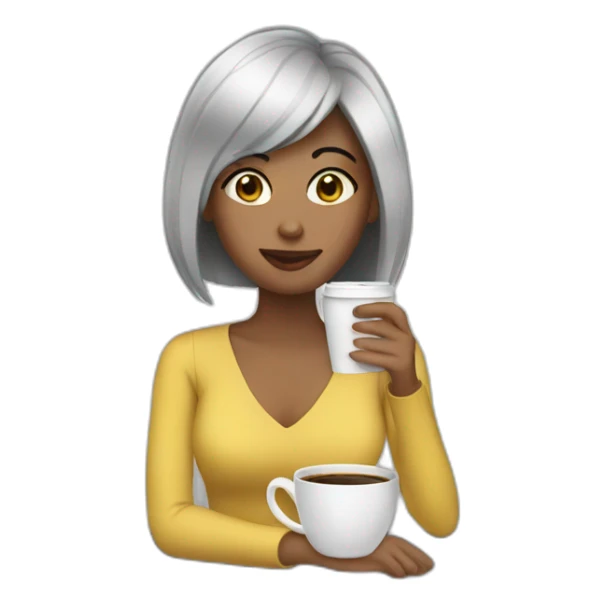 Woman black hair computer and drinking coffee sticker