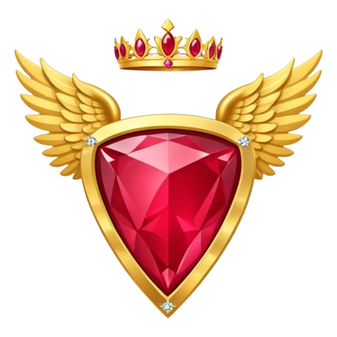 Big triangle rubby stone award-in-frame-decorated-with-big-golden-angel--wings and tiara sticker