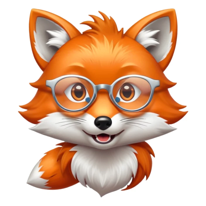 A surprised fox with sparkling fur, a glowing tail, a silver star on its forehead, and round glasses, with wide open mouth and eyes, looking shocked or scared. 🦊😱 sticker