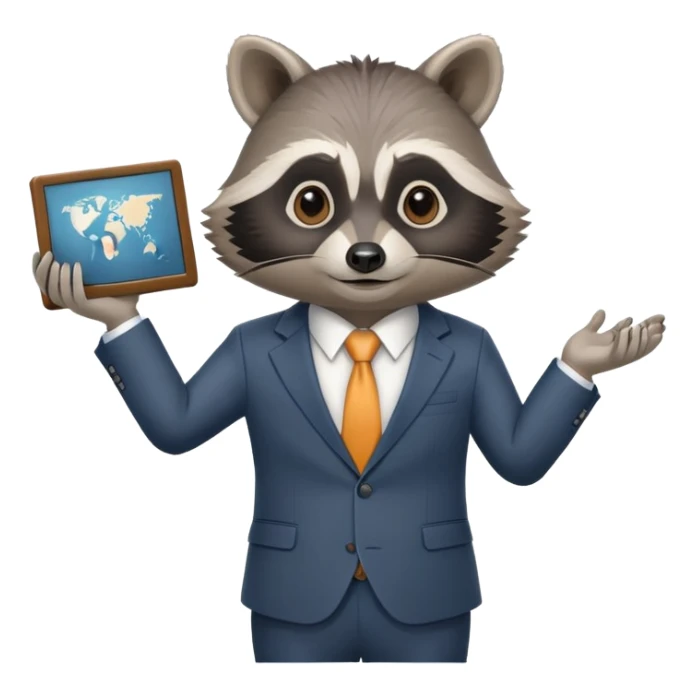 business raccoon in suit giving a PowerPoint presentation sticker
