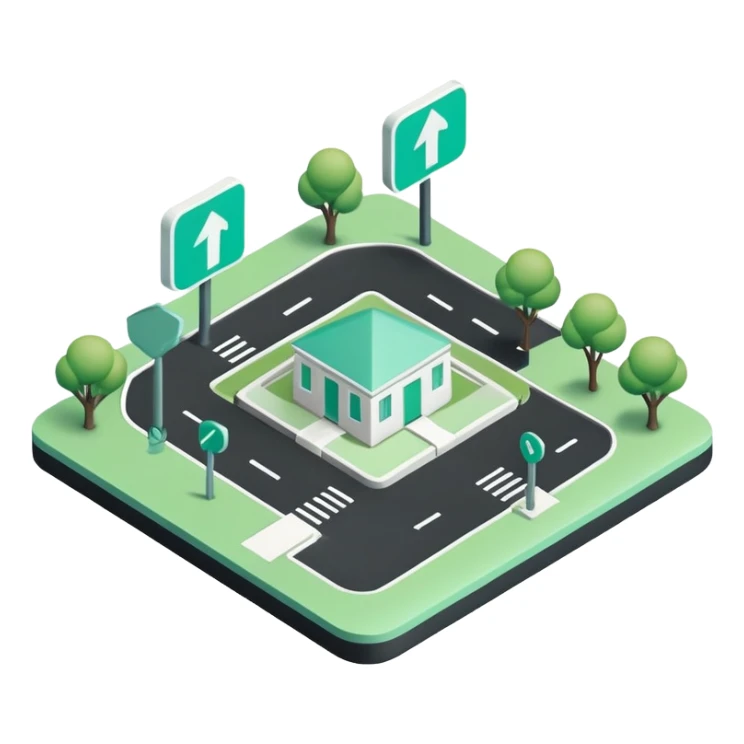 Domanilité Publique (Public Domain), 3D techy icon with black and mint green (#B5F4D3) color scheme, public land with property markers sticker