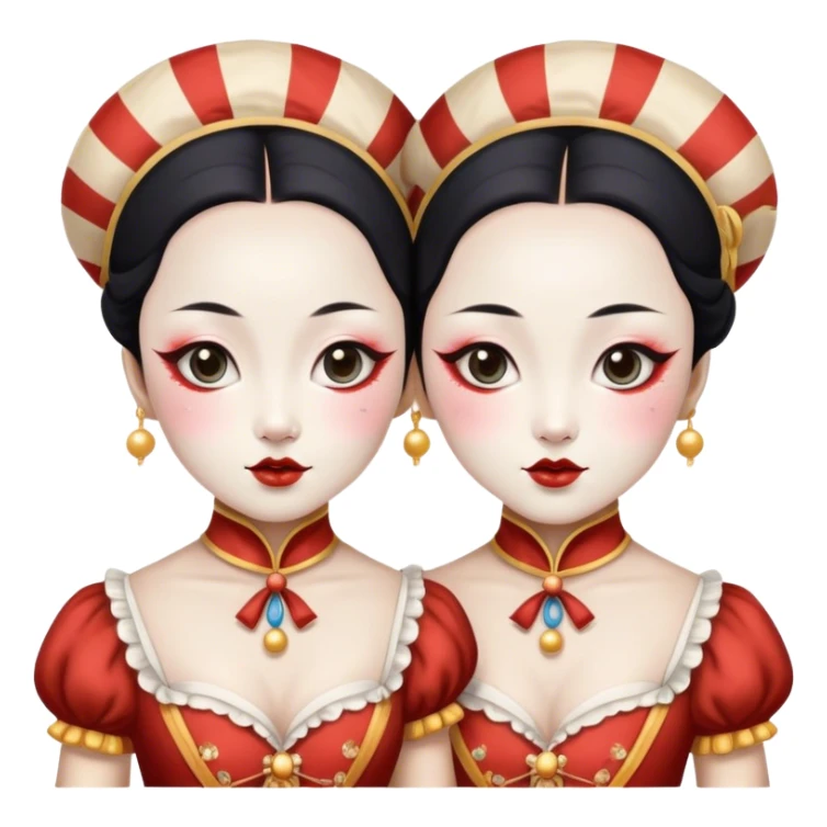 Vintage circus beautiful Asian female siamese twins  sticker