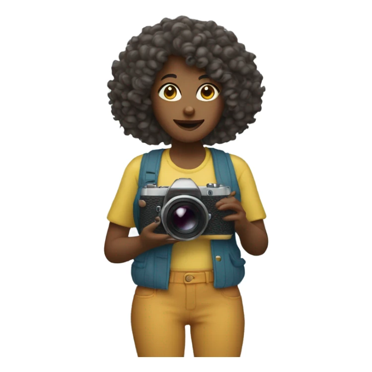 woman with curly hair holding digital camera sticker