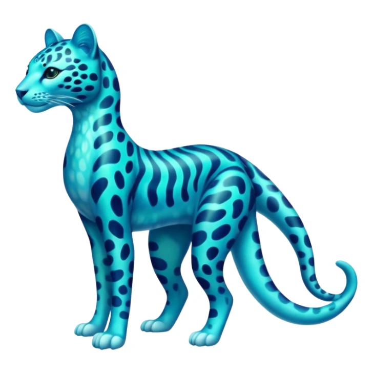 Bioluminescent Neon-Cyan Ripple-Patterned Soft-Scaled Aquatic Fantastical Liepard-Amaura-Manokit-fusion creature (full body) sticker
