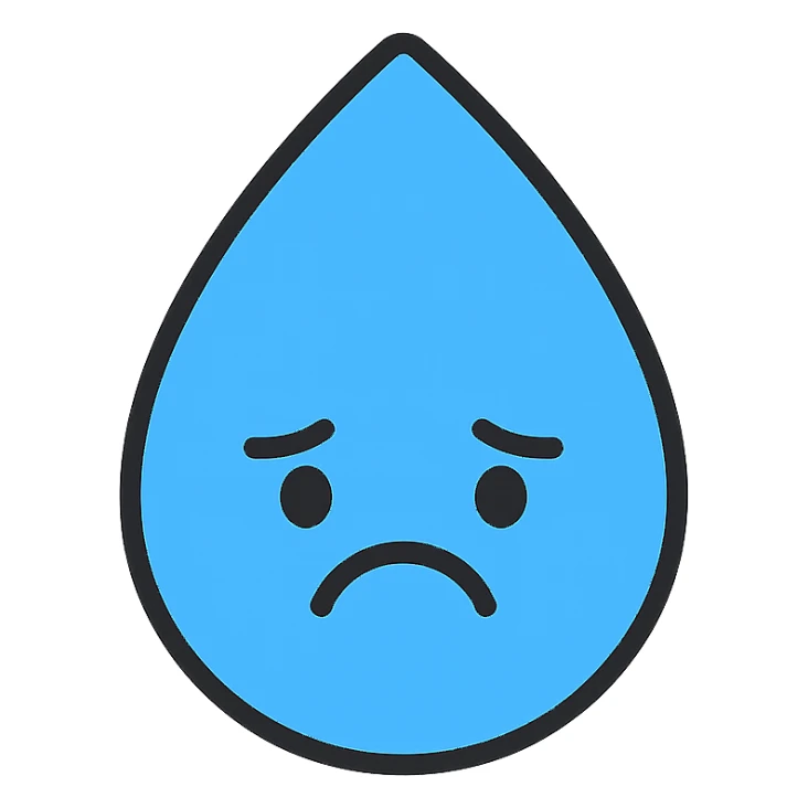 sad water droplet icon with color and black outlines sticker