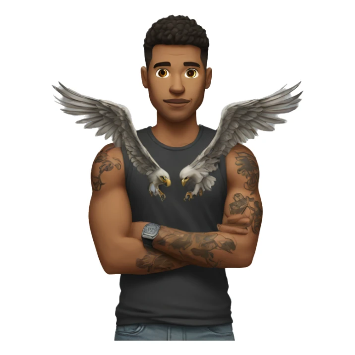 a guy with a tattoo of a 2-headed eagle on his arm sticker