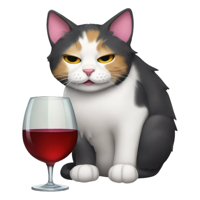 tired tricolor cat drinkin wine  sticker