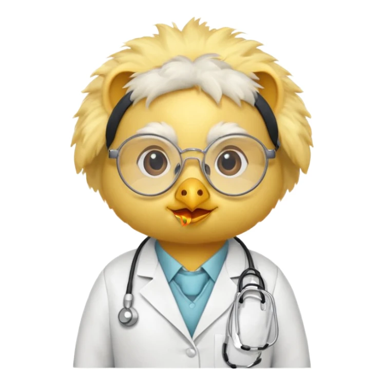 chick animal with glasses, wearing doctor uniform sticker