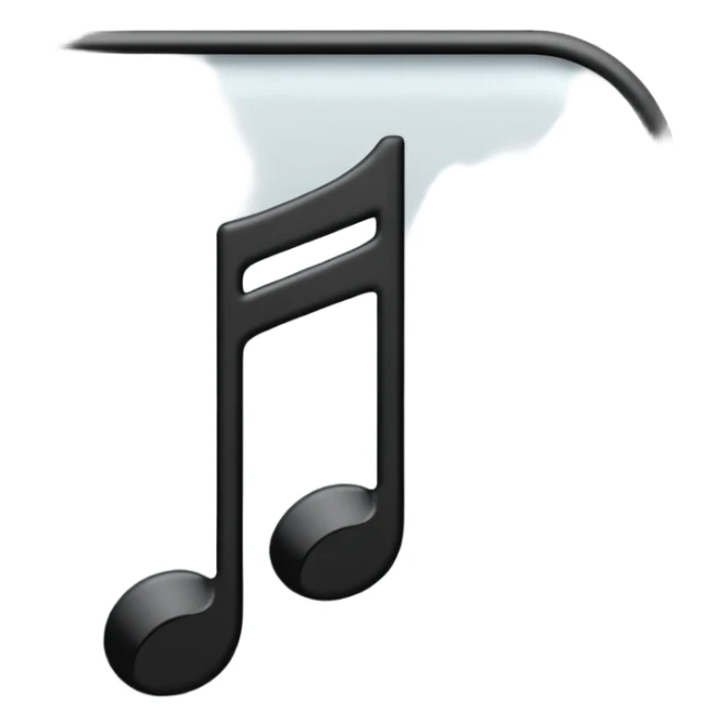 single musical note emoji, deep matte black metal material, smooth rounded geometry sticker