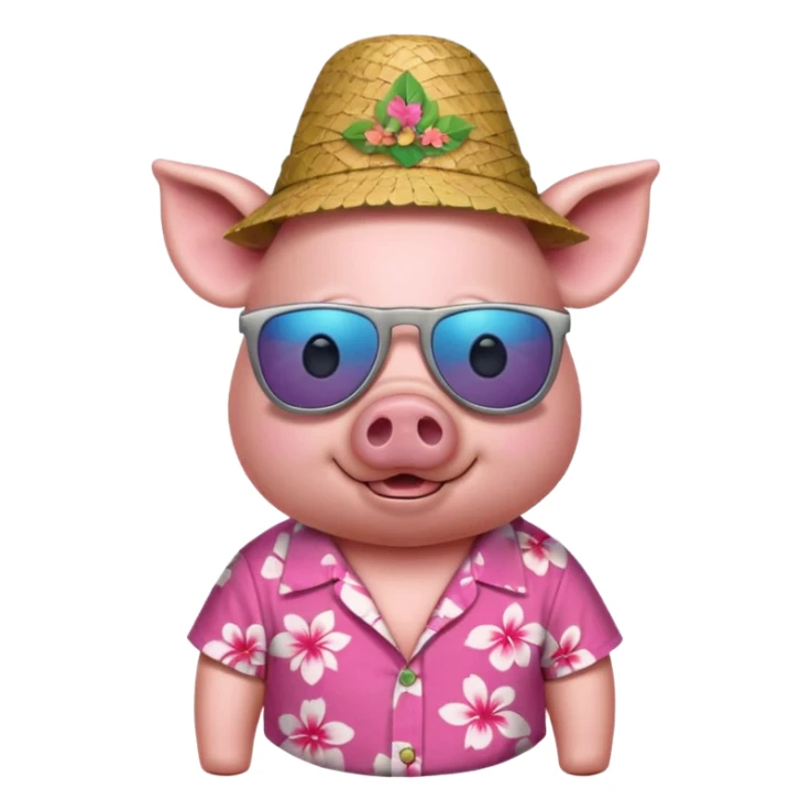 Pig with aloha shirt, birthday hat, sunglasses sticker