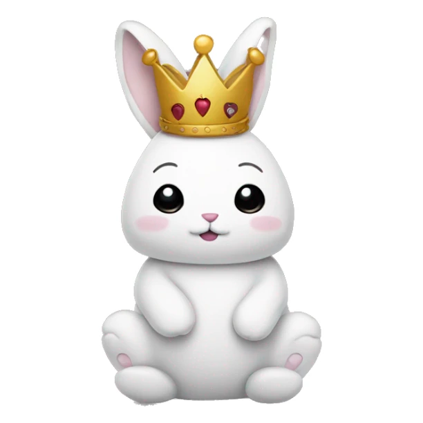 Stuffed sitting stitched White bunny with crown. Burgundy heart sticker