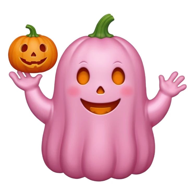pastel pink ghost with orange pumpkin kawaii style sticker