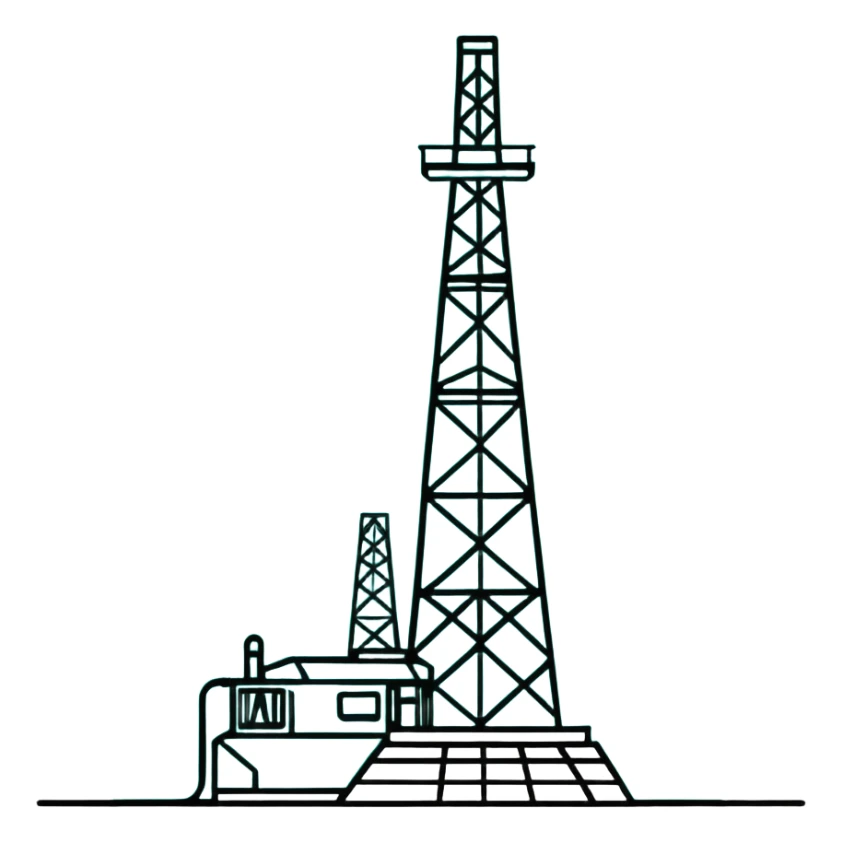 Drilling rig tower with simple lines, minimalist design with soft gradients in sky blue, teal green, white, and light gray sticker