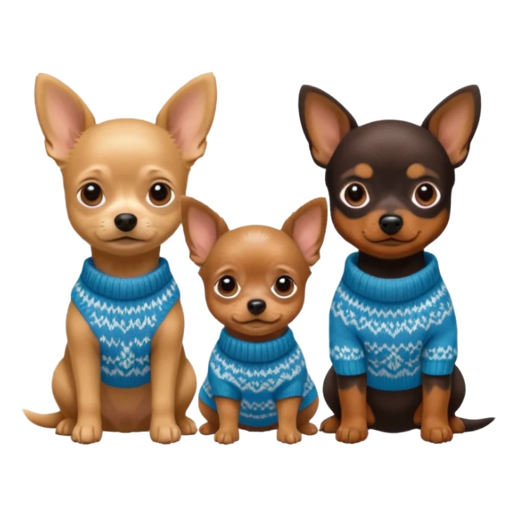 Cagnolini piccoli seduti un chiuaua un Bassotto e un Yorkshire con vestitini in maglia sticker