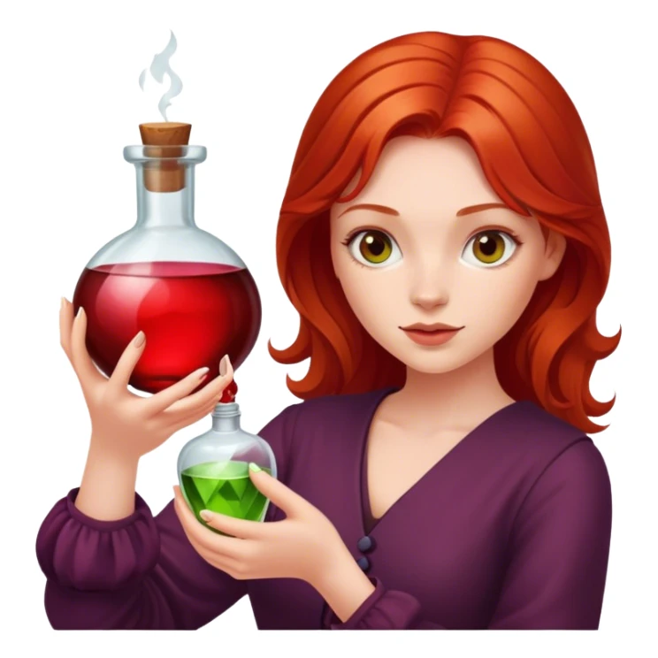 Redhead young woman holding red potion sticker