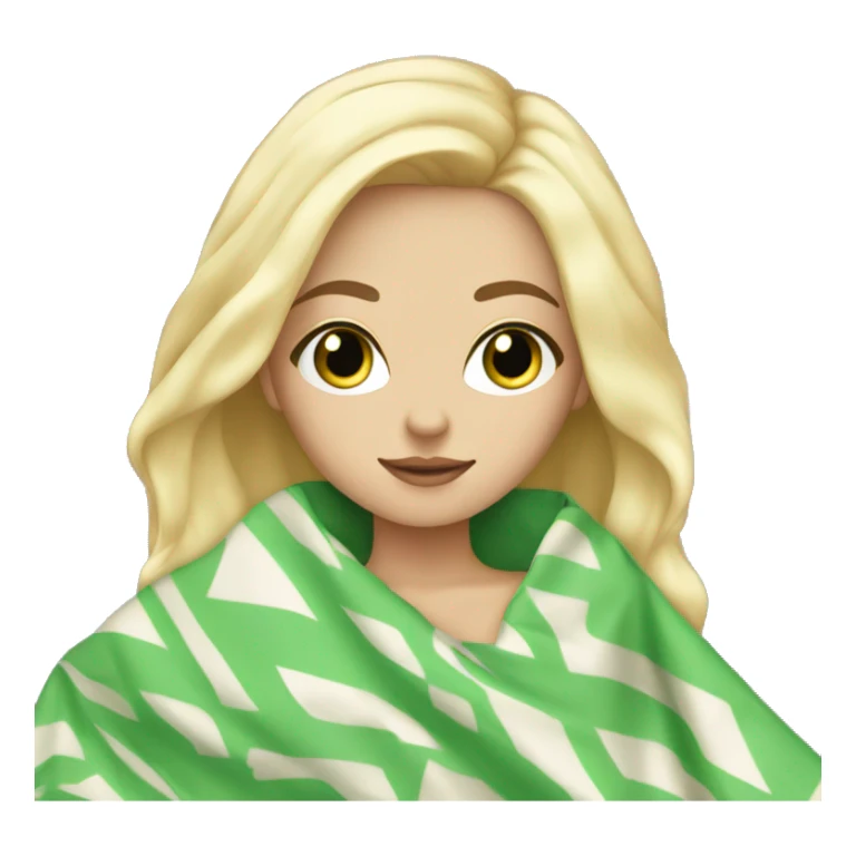 White girl  blonde hair with blanket and green eyes sticker