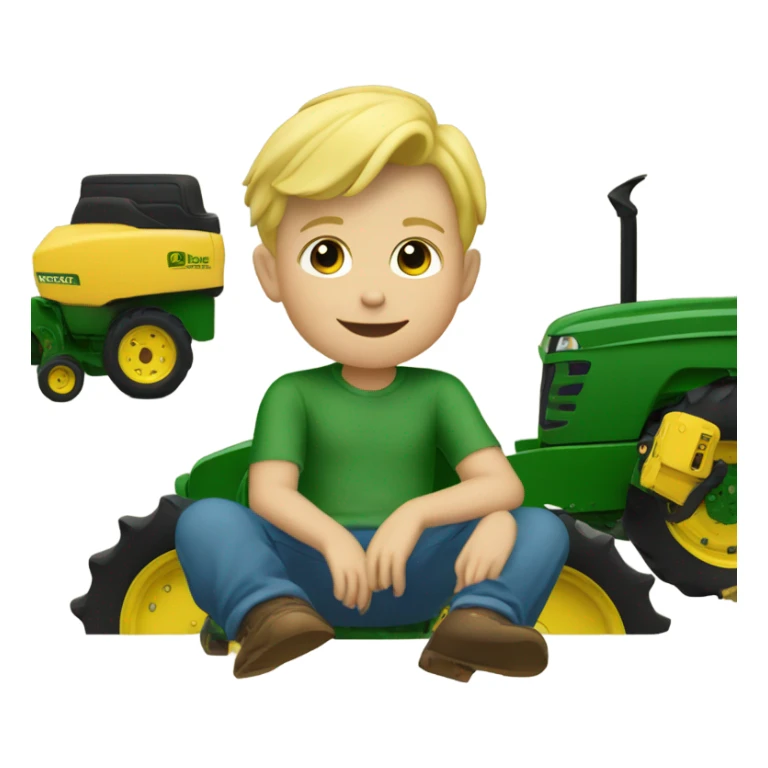 3 year old Blonde headed little boy riding a John Deere tractor sticker