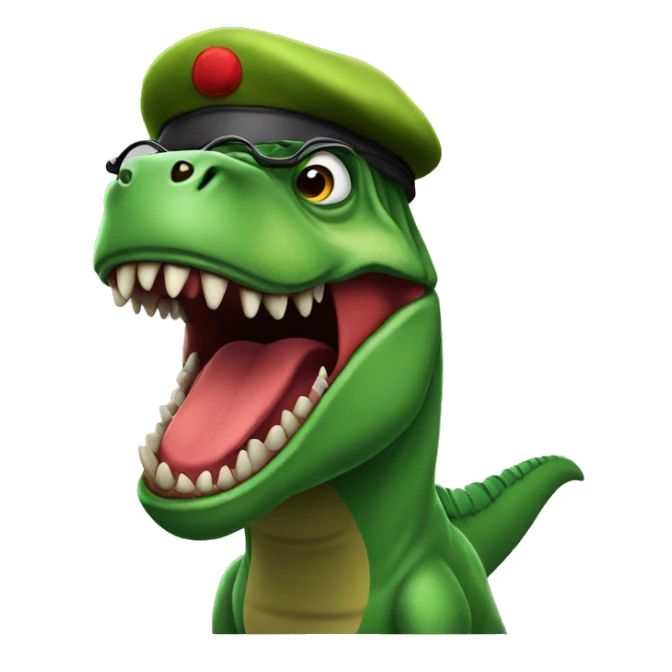 Mad Green Trex wearing red beret and eyeglasses  sticker