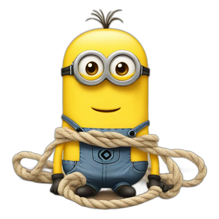 Minion tied with ropes on a table family friendly sticker