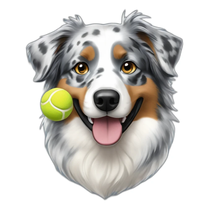blue merle australian shepherd with tennis ball in mouth sticker