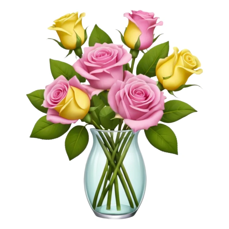 A mixed bouquet of pink roses and yellow lisianthus sticker
