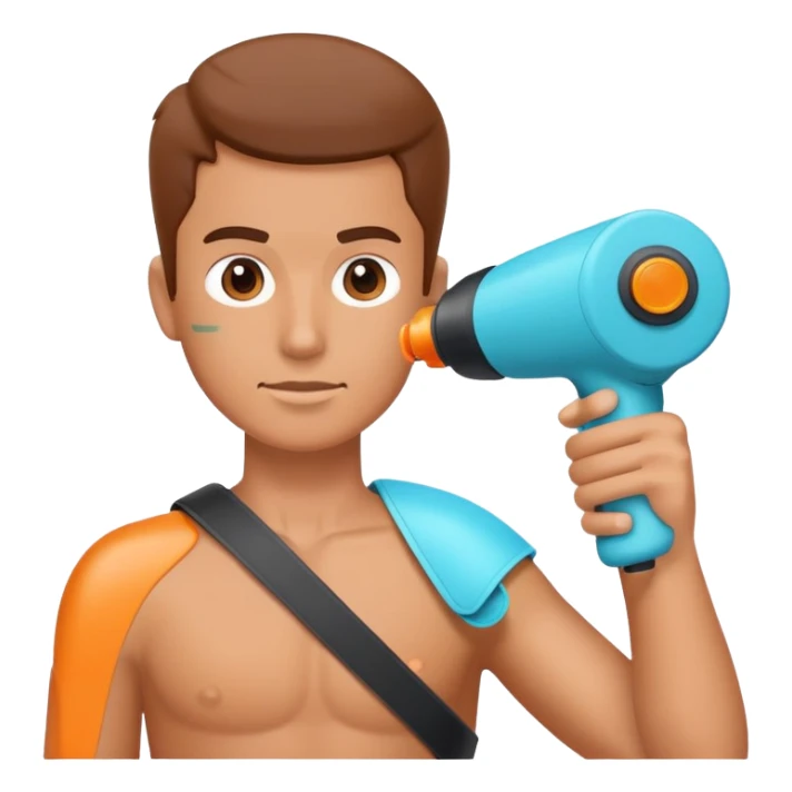 person using a massage gun on their shoulder sticker