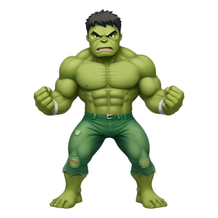 Hulk superhero with green skin, muscular body, angry face sticker