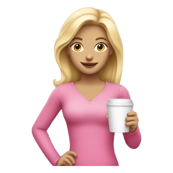 Blonde girl wearing pink drinking coffee sticker