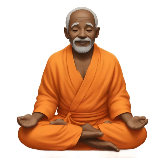 an old yogi with a peaceful and meditative expression. The character should be wearing an orange robe, symbolizing traditional yogic attire. The yogi can be sitting in a lotus position sticker