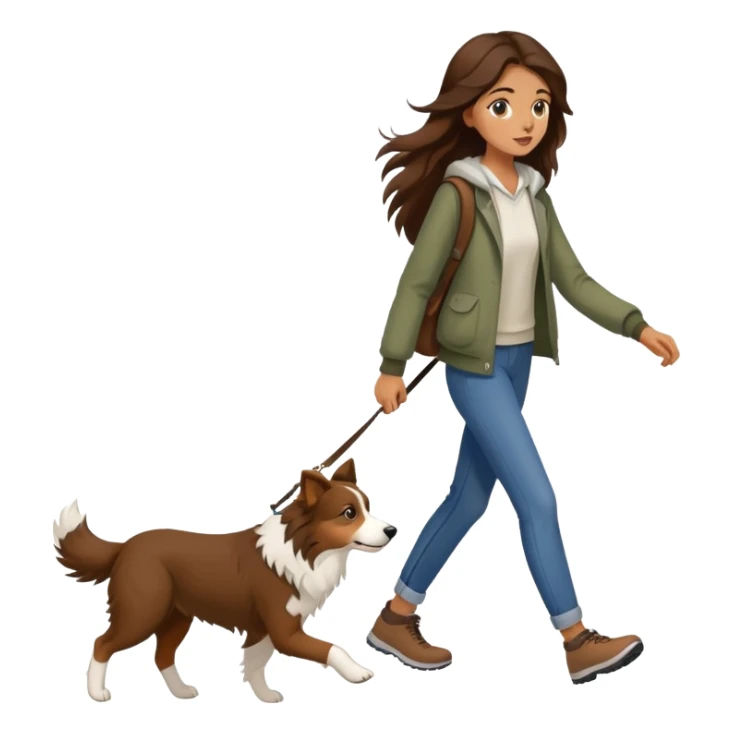 A beautiful girl with long brown hair walks a Border Collie sticker