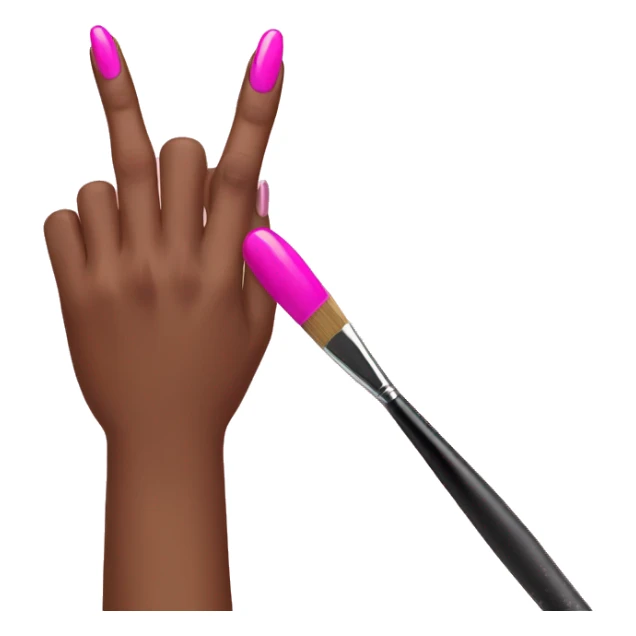 Fingers with pink nails are painted with a brush sticker