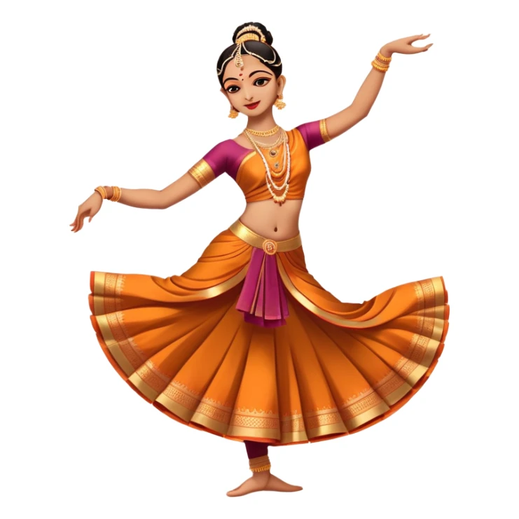 cinematic-realistic-bharatanatyam-dance-emoji,-depicted-as-an-elegant-classical-indian-dance-performance-with-graceful-poses,-intricate-costumes,-and-expressive-hand-gestures,-rendered-with-rich-textures-and-warm-dramatic-lighting, single dancer full body  sticker