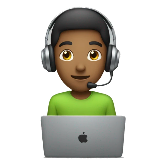 a person behind his laptop, with a headphone working sticker