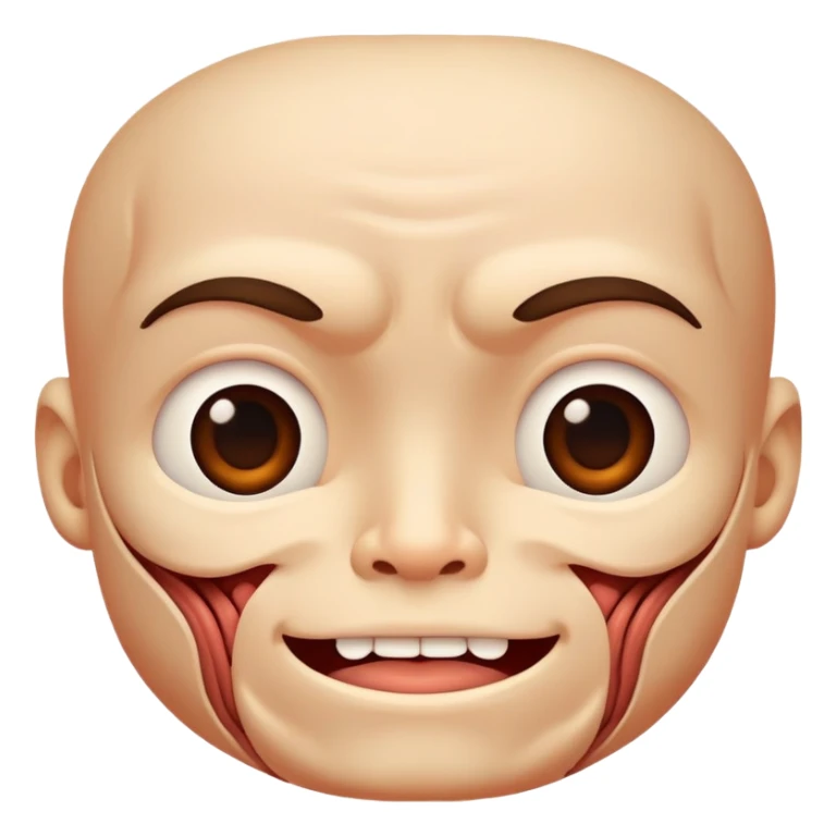 cute face with outer layer of skin removed showing detailed muscle textures and tissue, friendly and non-scary sticker