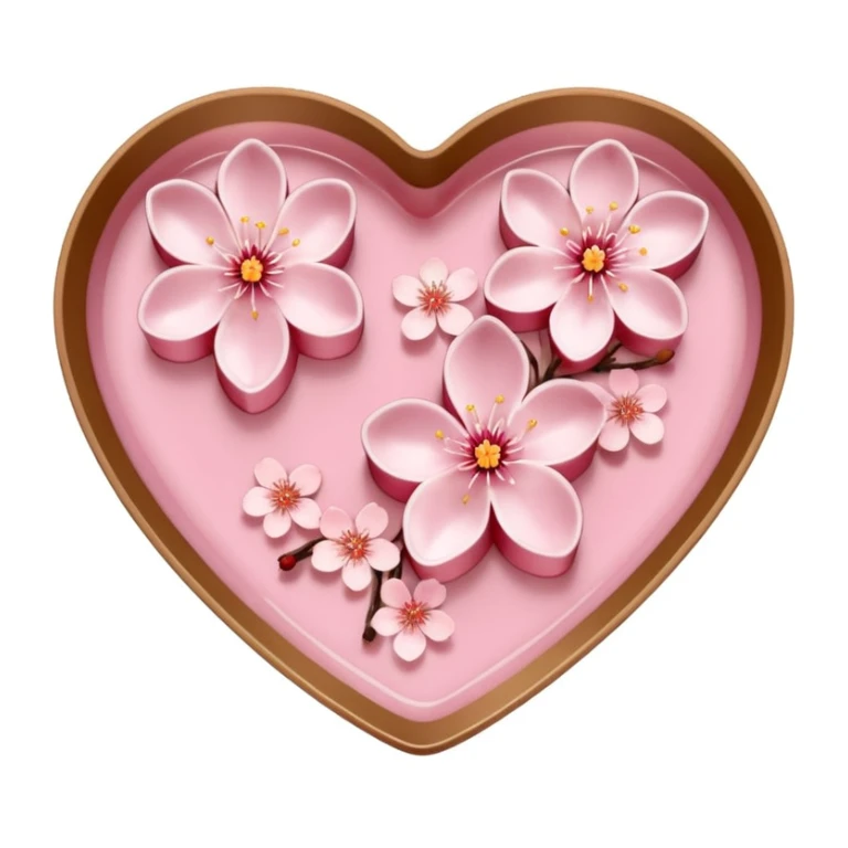 heart-shaped sakura pudding with cherry blossom garnish sticker