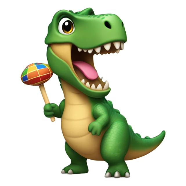 Un dinosaurio bailando con peluca y maracas  sticker