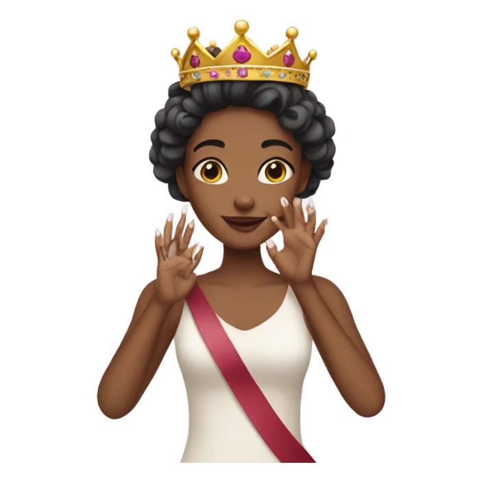 a girl showing her manicure and wearing a crown  sticker