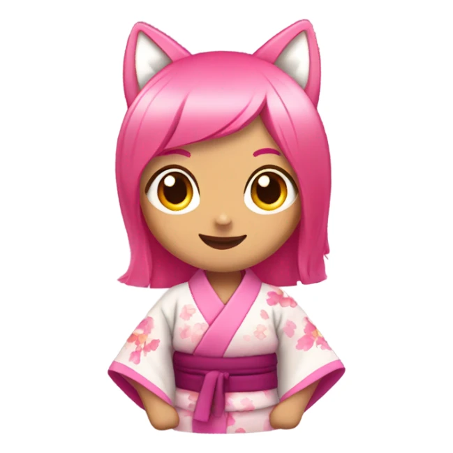 female pink hair with pink fox ears smiling , in kimono sticker