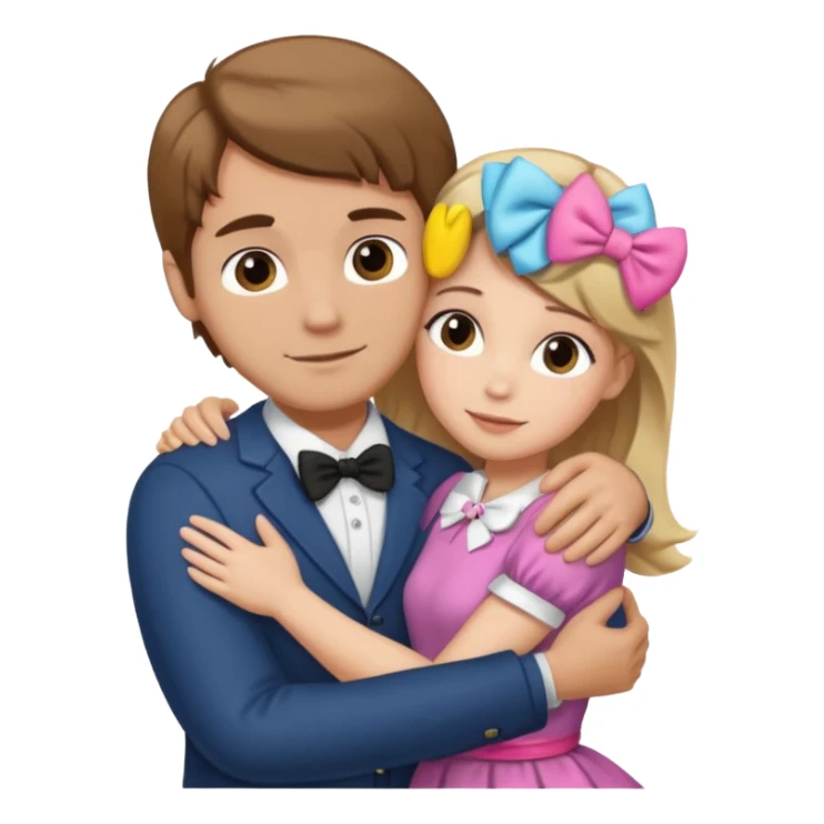 (Brown hair white girl) hugging blonde man with bows sticker