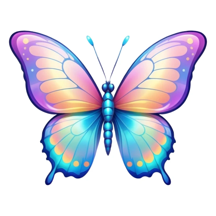 Transparent Shiny Glossy Pastel Gradient Hue holographic butterfly with bright sparkles and huge curvy wings with pointy tips sticker