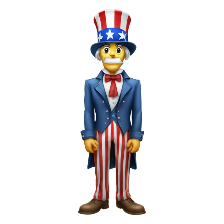 Uncle Sam with pitiful eyes holds a sign at full height waist photorealistic serious sticker