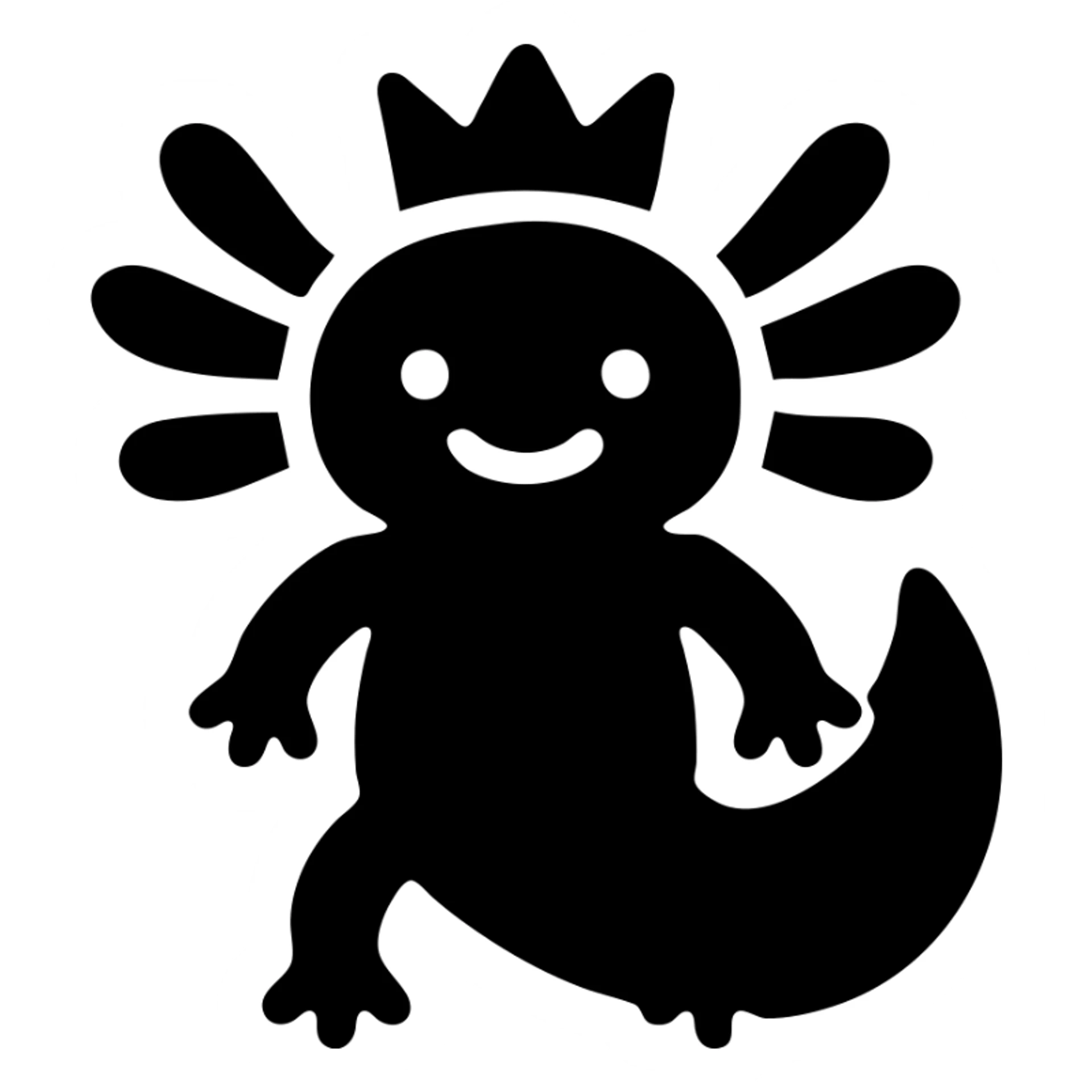 axolotl with a crown, solid black icon sticker