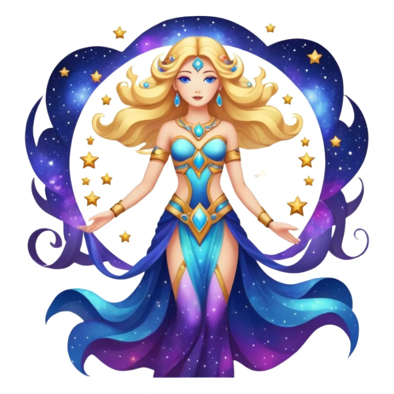 fullbody universe goddess with cosmic elements, stars and galaxy patterns sticker