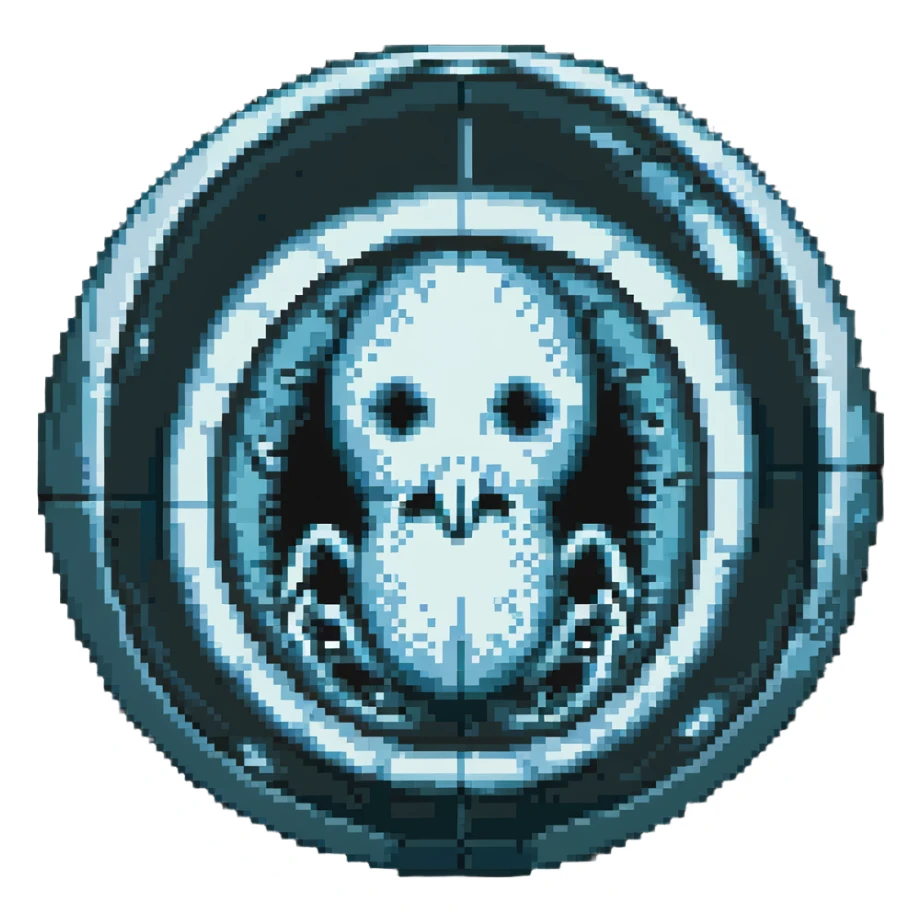 MRI embryo digital fetal small shape in otherworldly bubble, eerie, horror sticker