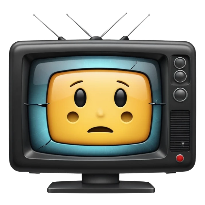 iOS style emoji of a broken TV, screen with static, bent antenna, expressive damage sticker
