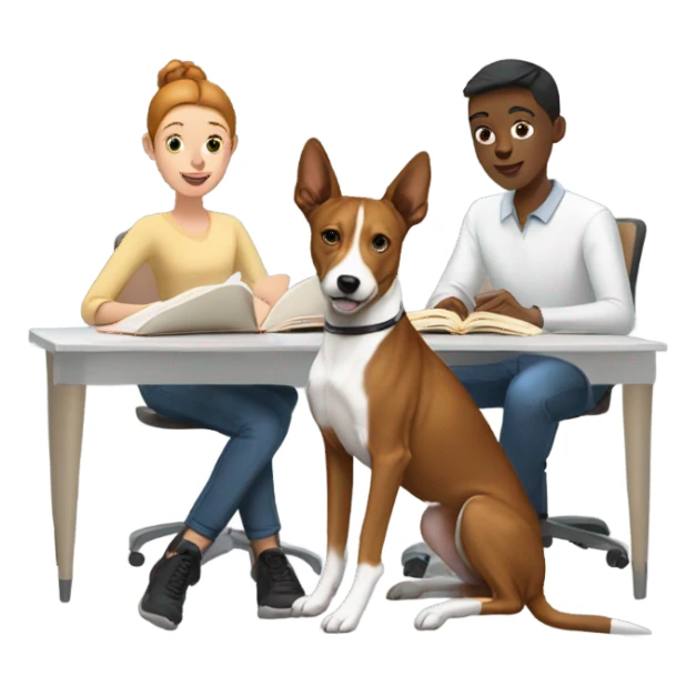 White man, black girl, and a basenji studying together sticker