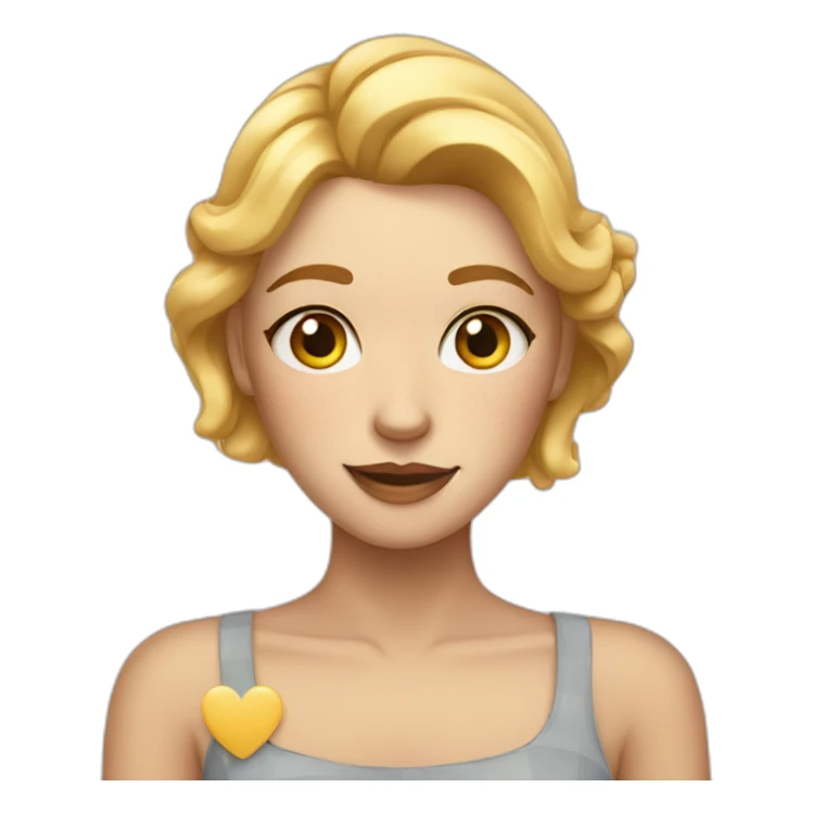 a blonde with squares and freckles, showing a heart with her hands sticker