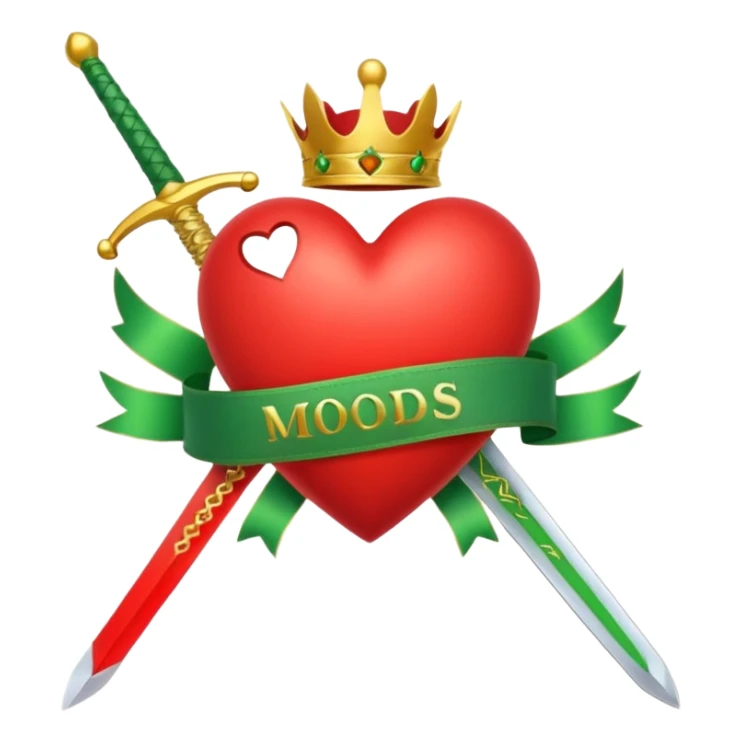 a red heart pierced by a green sword, with the golden text 'MODS' on a white ribbon sticker