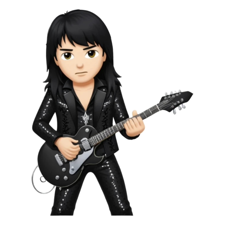 Joey Belladonna with long jet black hair, black sequin outfit  sticker