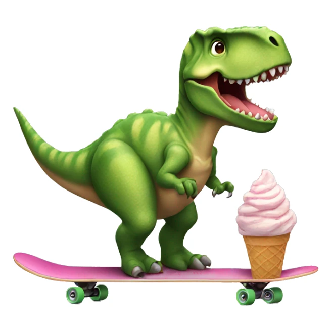 dinosaur riding a skateboard eating ice cream  sticker